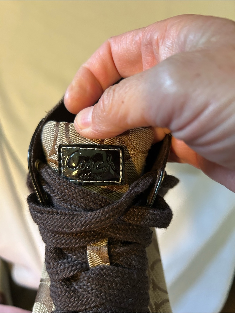 Coach Brown Signature High-Top Sneakers with Black Patent Trim - Picture 5 of 5